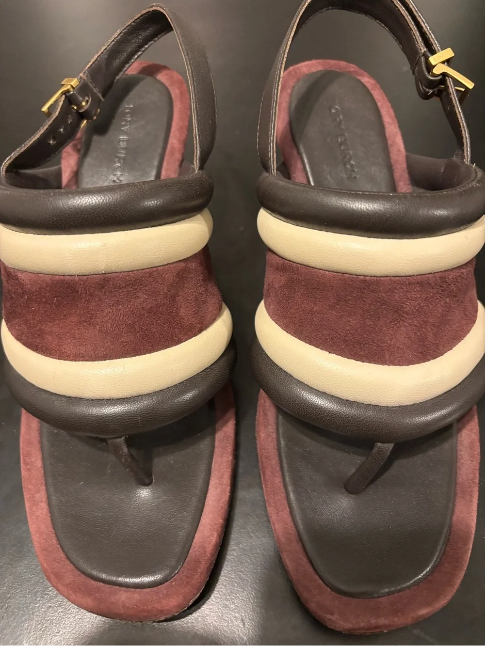 Tory Burch Puffy Wedge Silk Suede Nappa Sandals 6.5